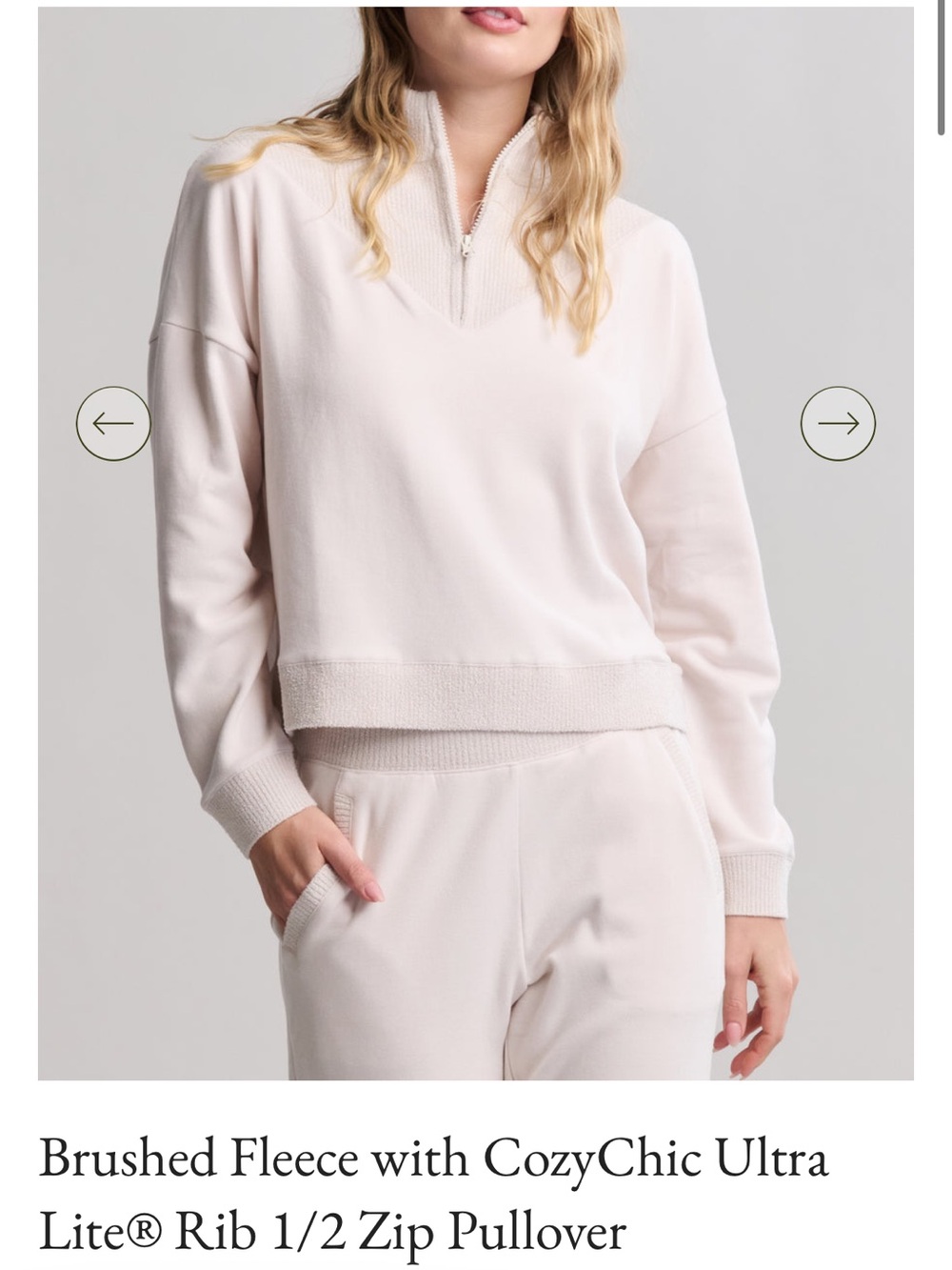 Barefoot Dreams Brushed Fleece with Cozy Chic Ultra Lite® Rib 1/2 Zip Pullover